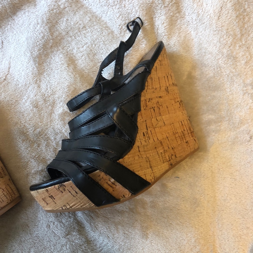Strappy black Wedges with cork bottom